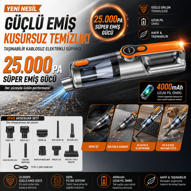 25.0000PA ARAÇ TEMİZLİK SÜPÜRGESİ