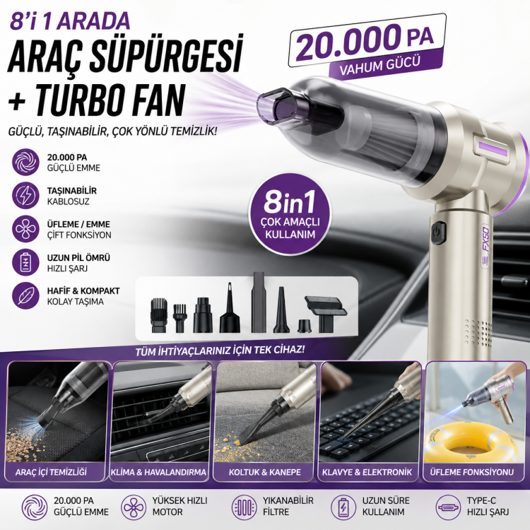 20.000PA ARAÇ TEMİZLİK SÜPÜRGESİ