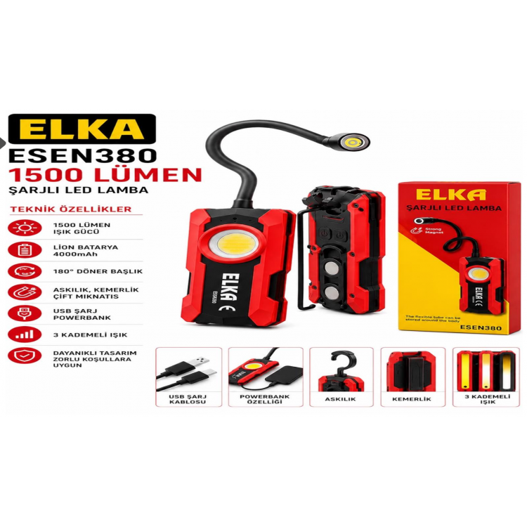 ESEN-380 MIKNATISLI POWERBANKLI LED FONKSİYONLU LAMBA